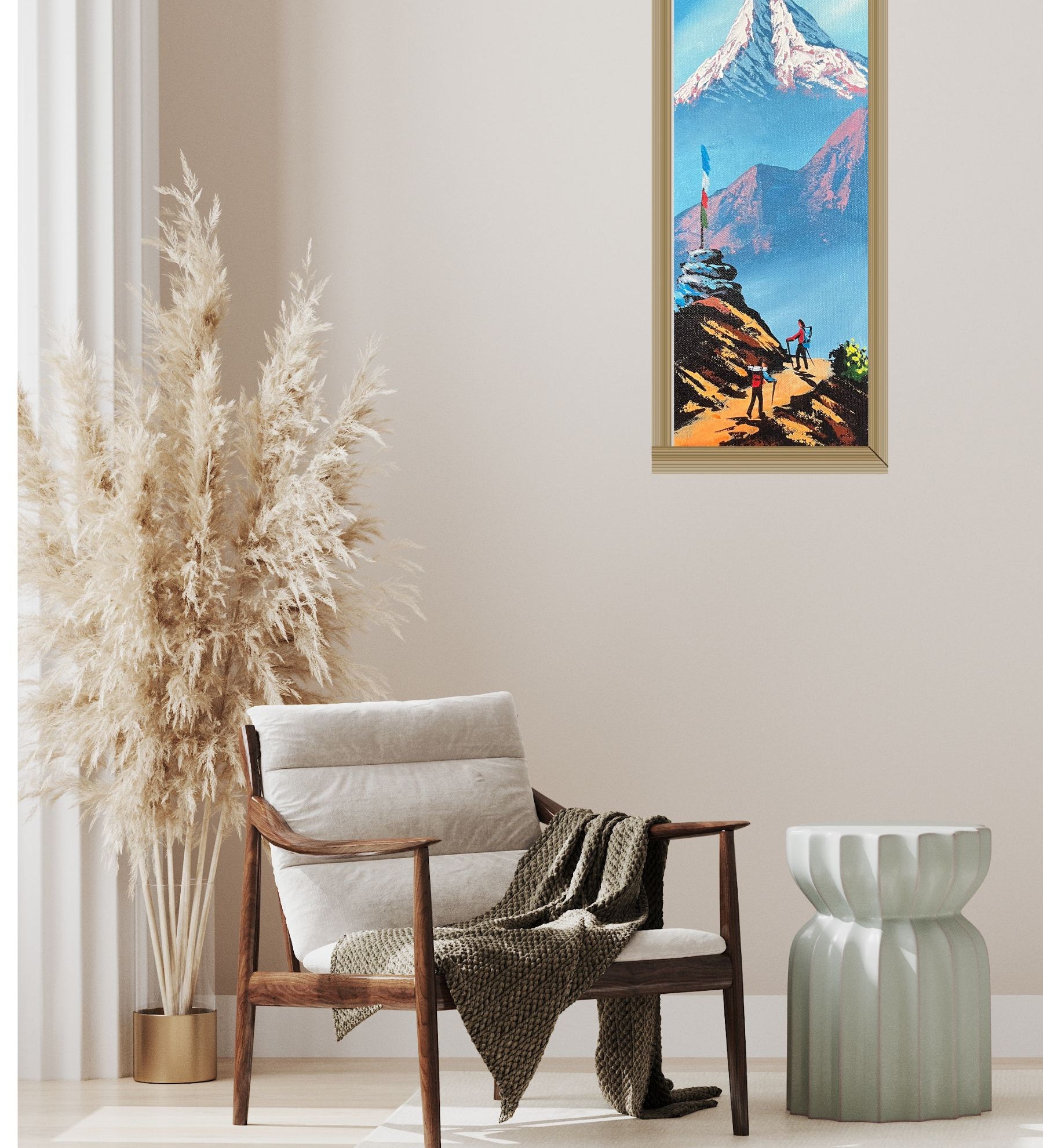 Hand-Painted Oil Painting of Mt Machapuchre 