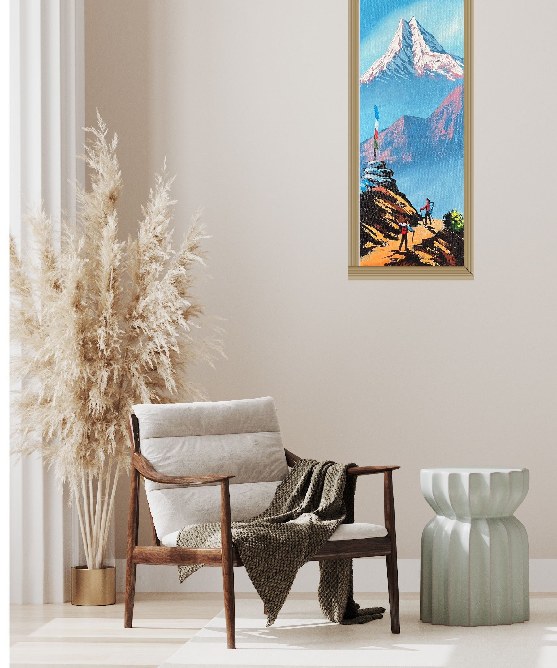 Hand-Painted Oil Painting of Mt Machapuchre 