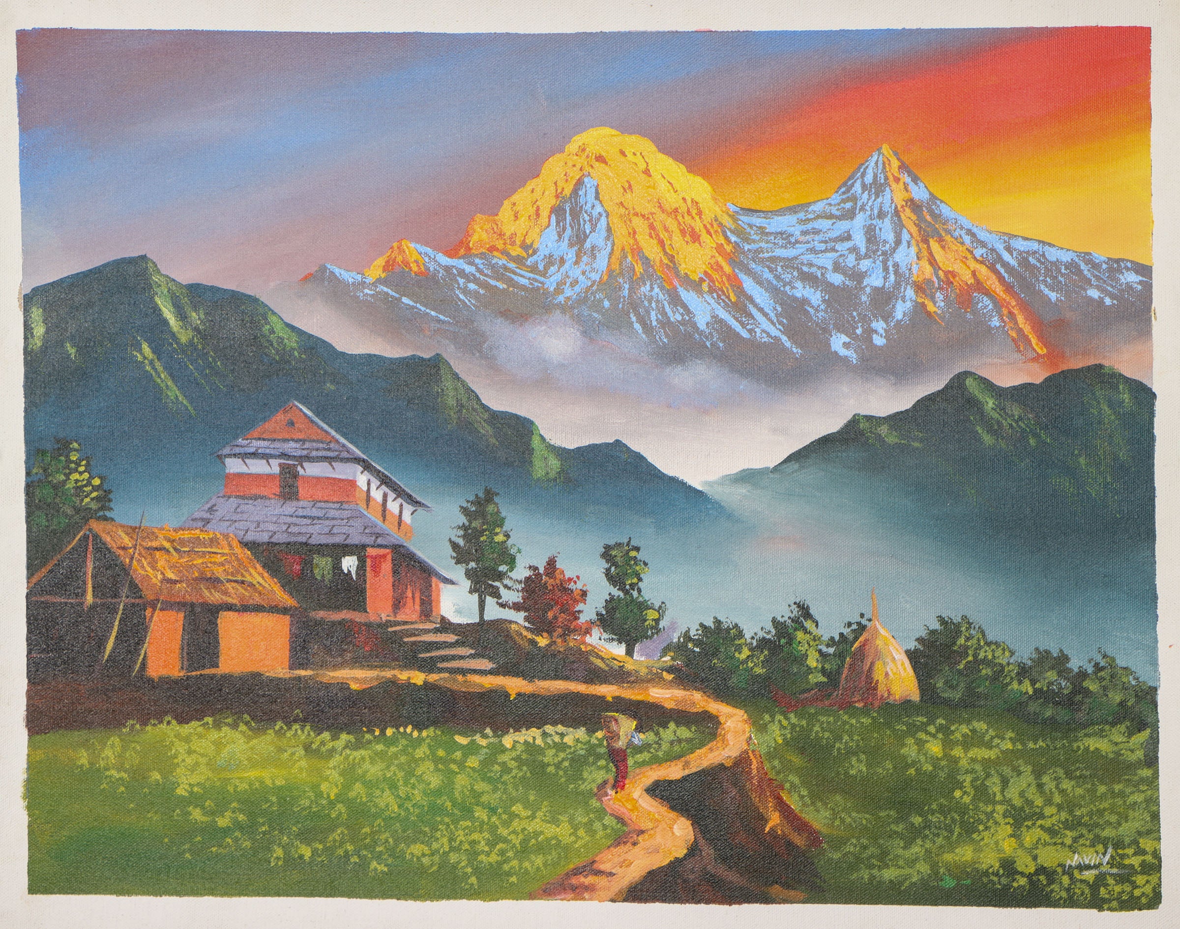 Oil Painting of Mount Annapurna for wall decor.