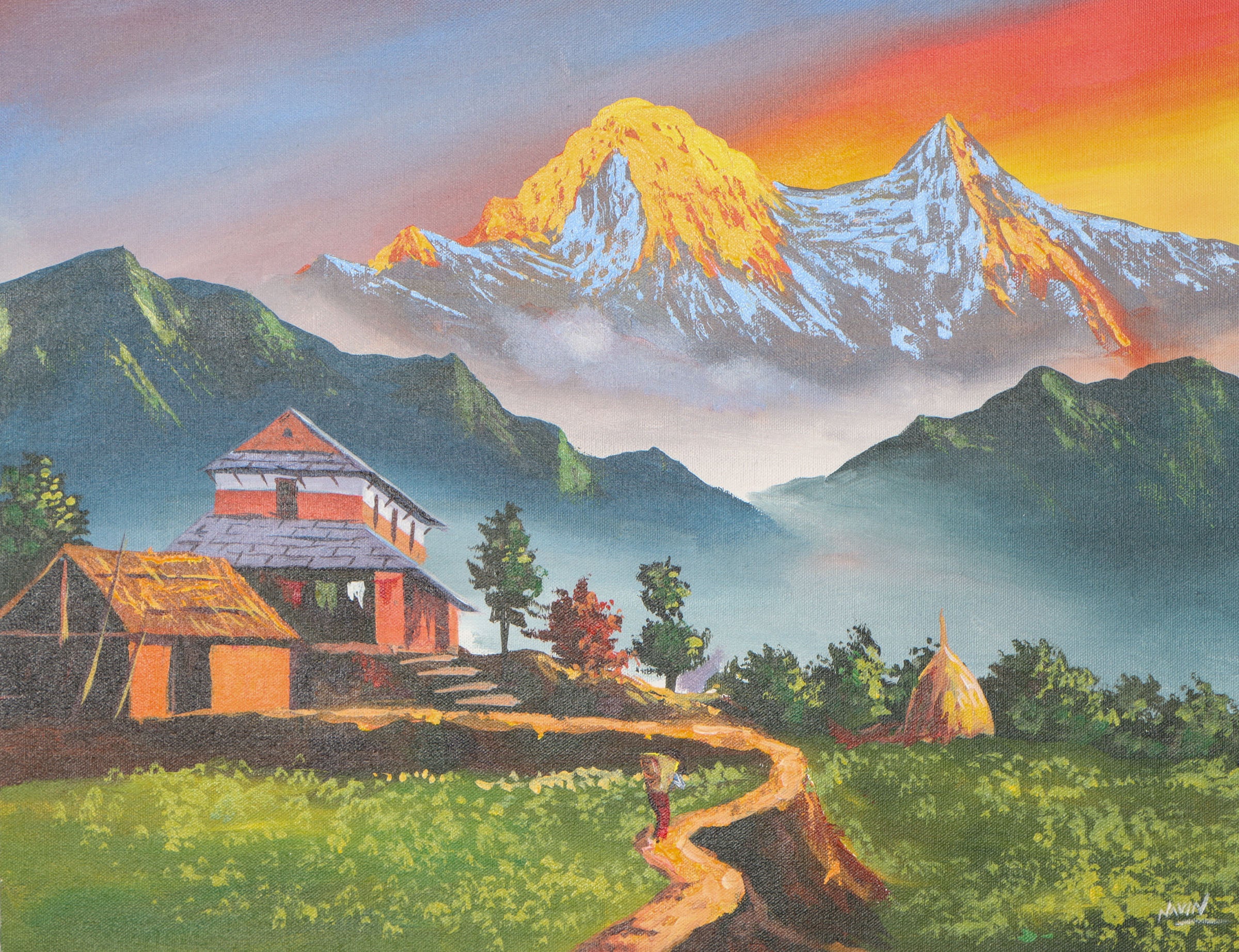 Oil Painting of Mount Annapurna for wall decor.