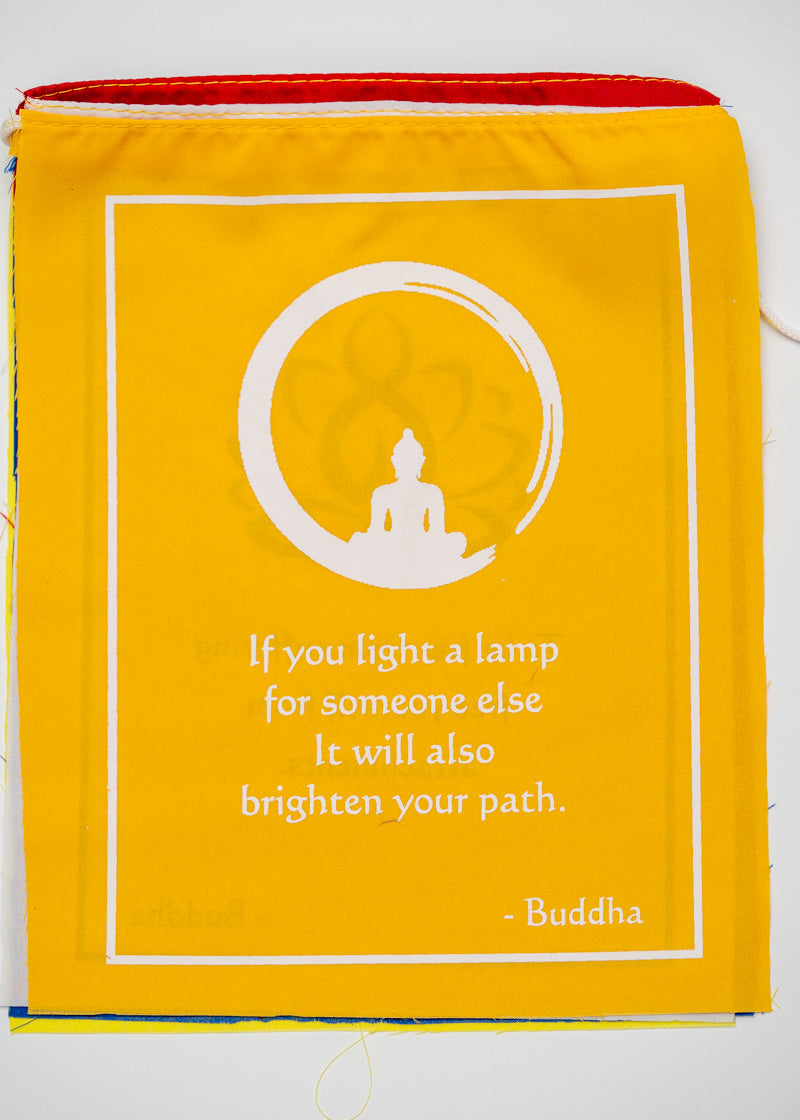 Buddha quote-adorned prayer flag
