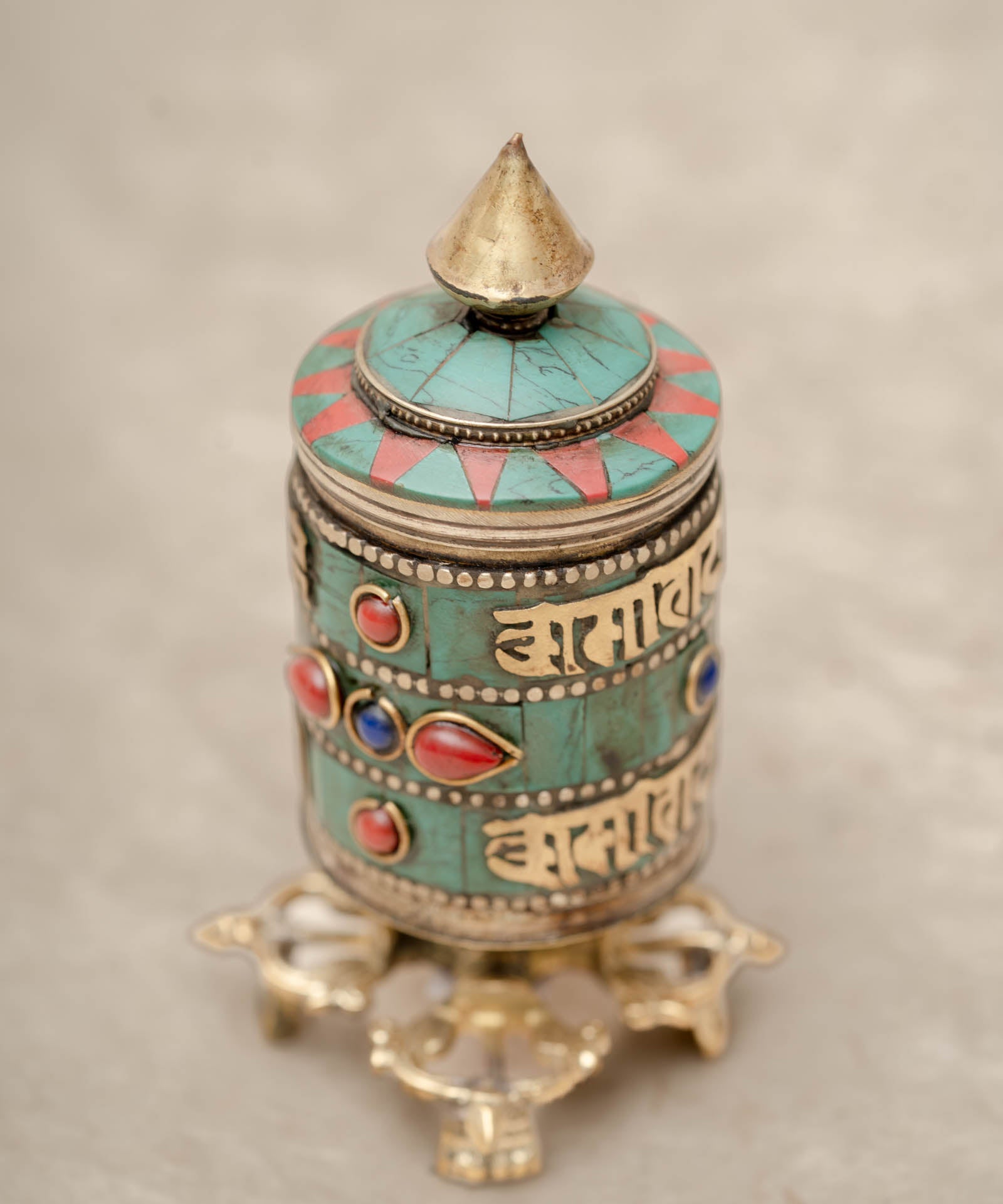 Turquoise & Coral Vajra Prayer Wheel 