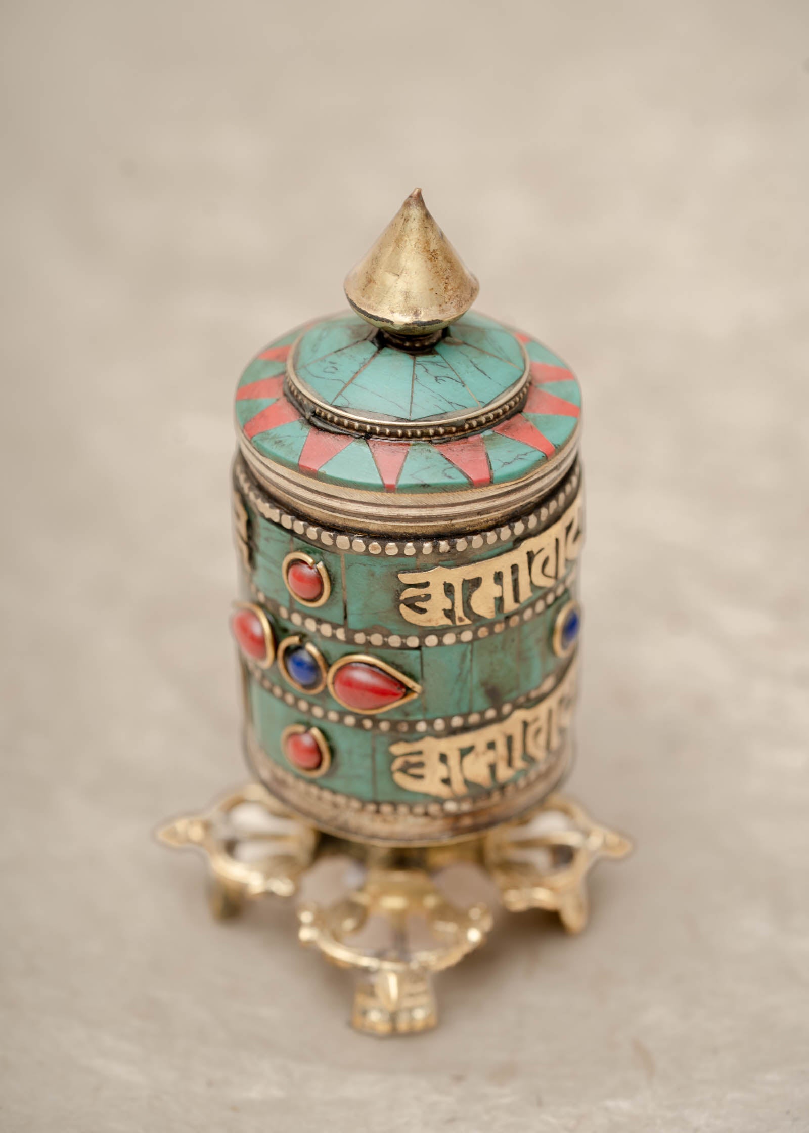 Turquoise & Coral Vajra Prayer Wheel 