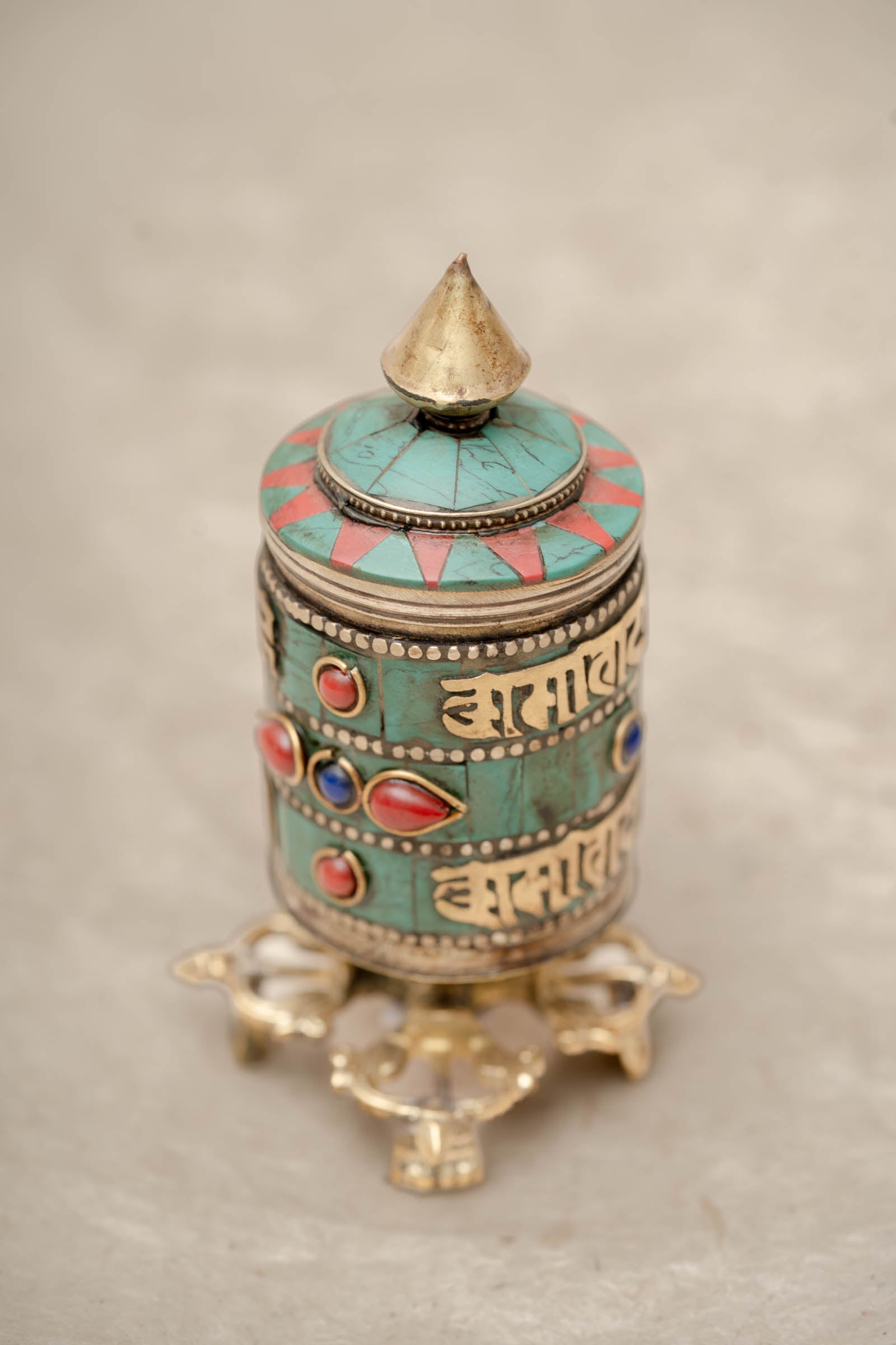 Turquoise & Coral Vajra Prayer Wheel 