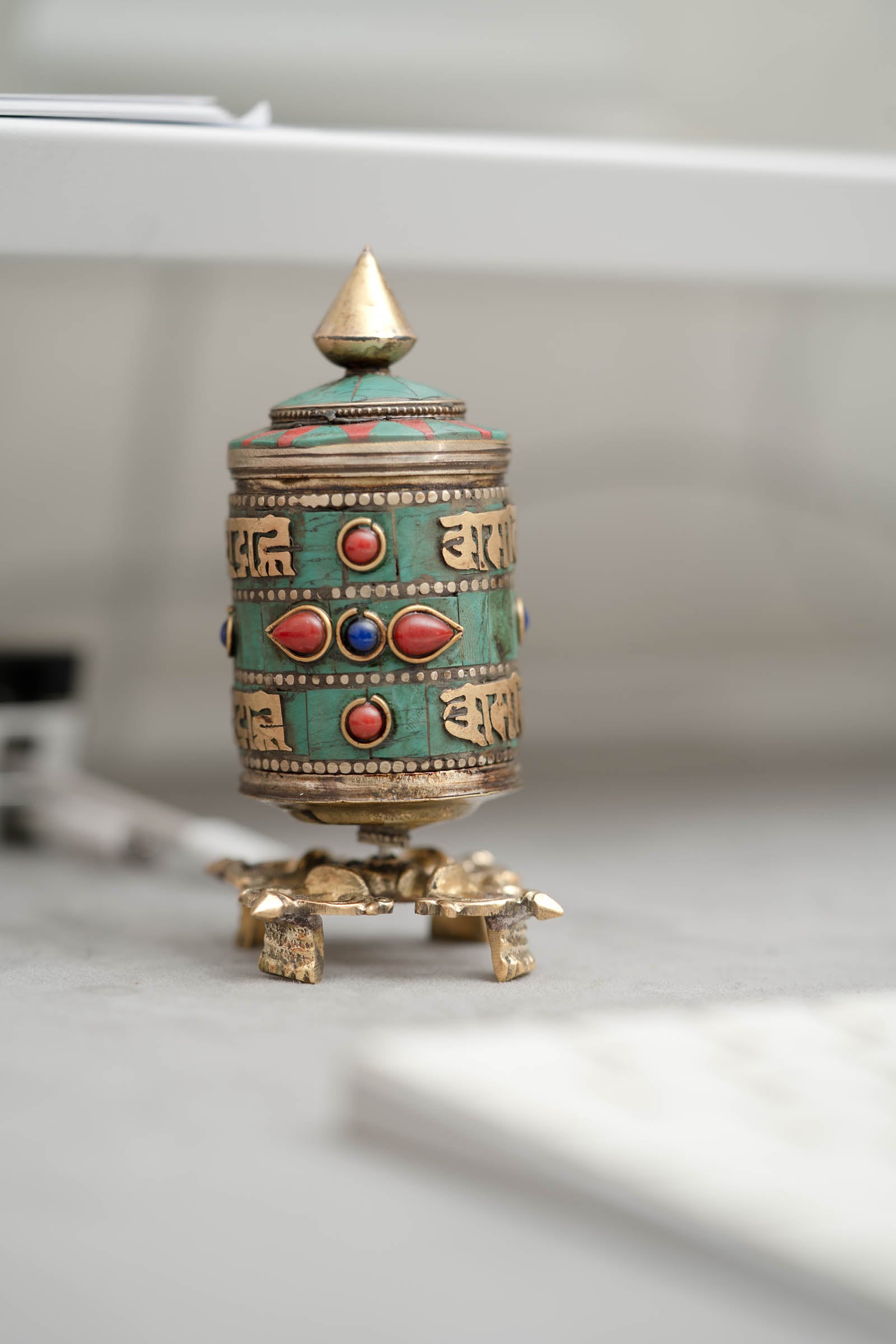 Turquoise & Coral Vajra Prayer Wheel