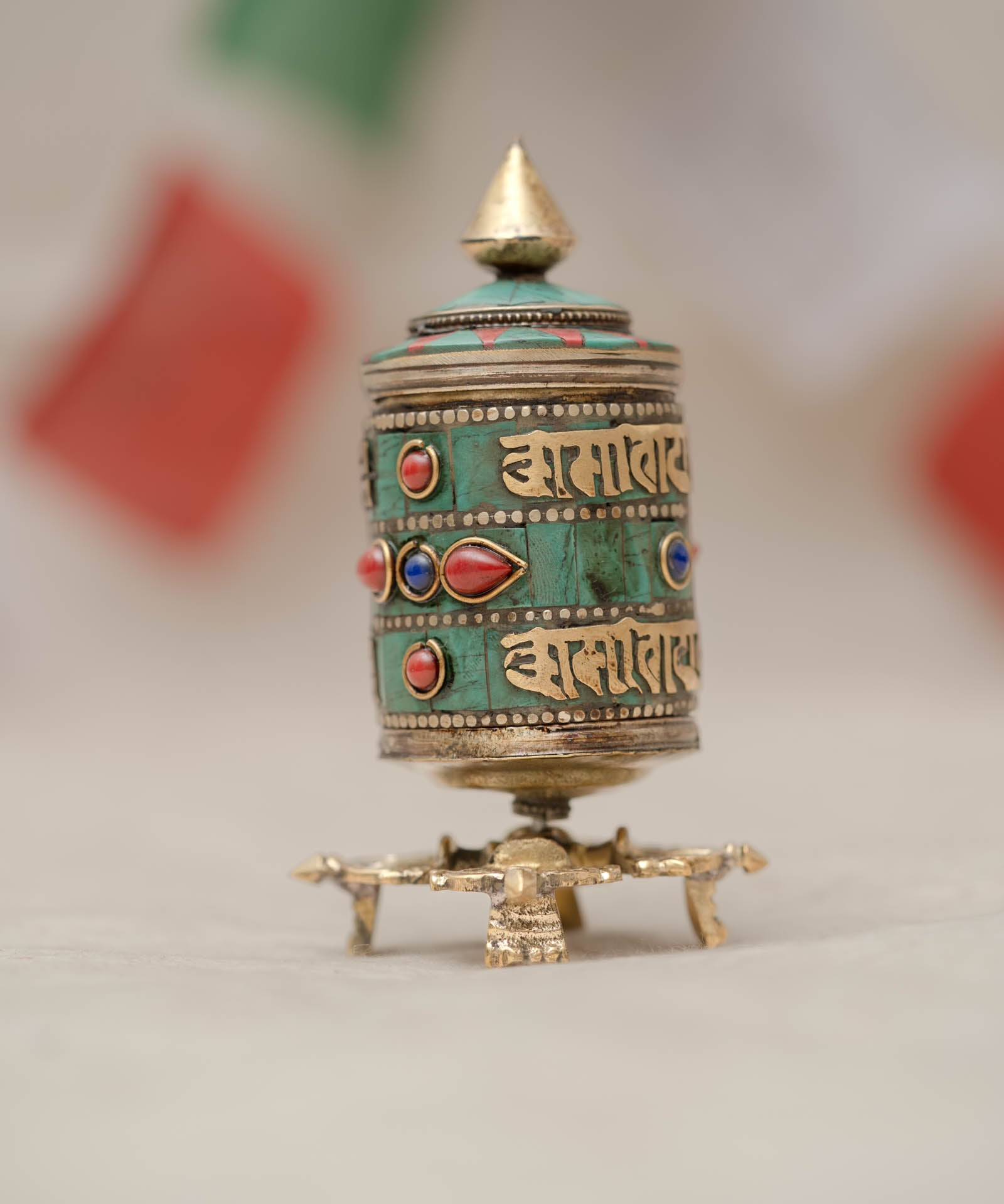 Turquoise & Coral Vajra Prayer Wheel