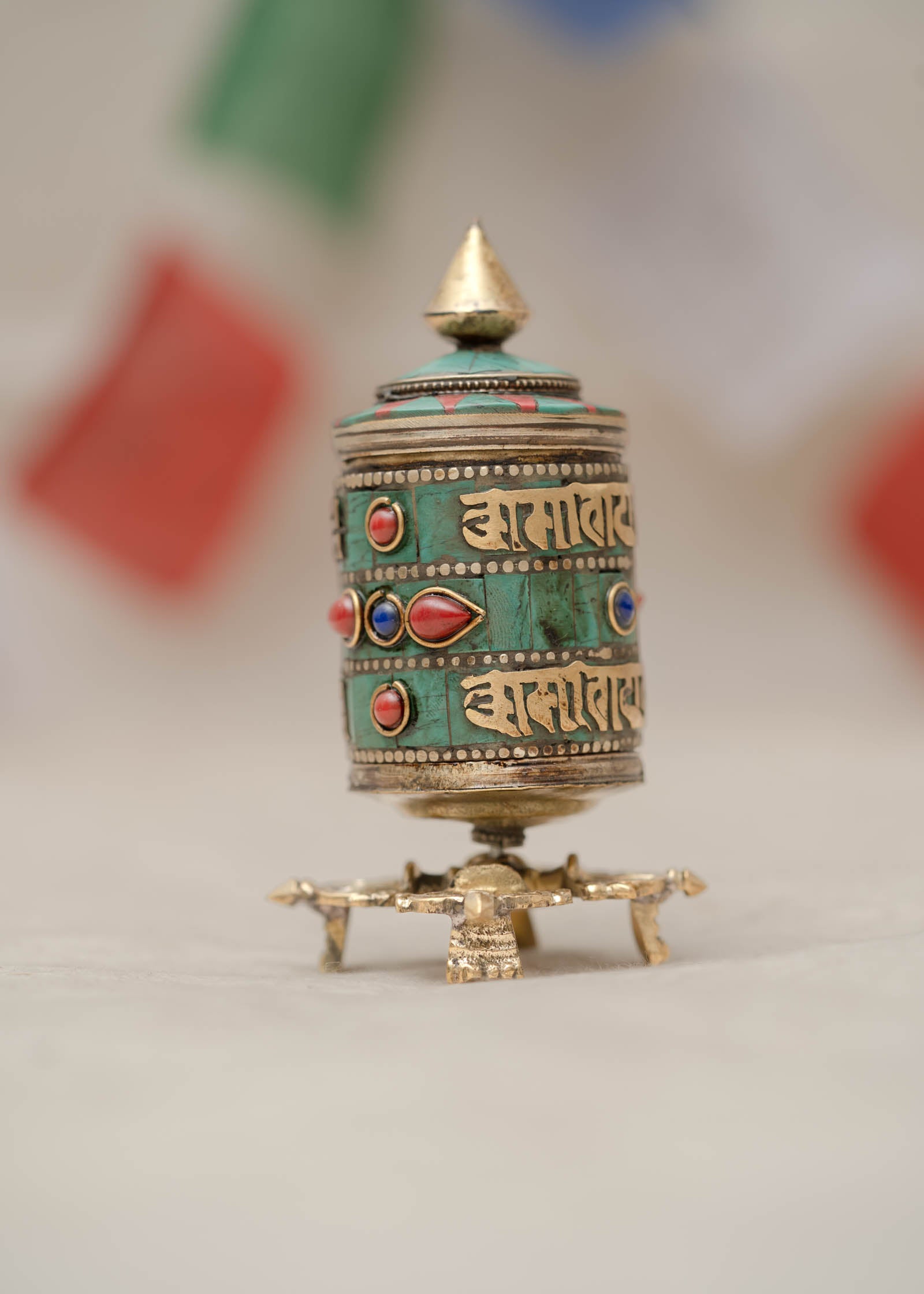 Turquoise & Coral Vajra Prayer Wheel