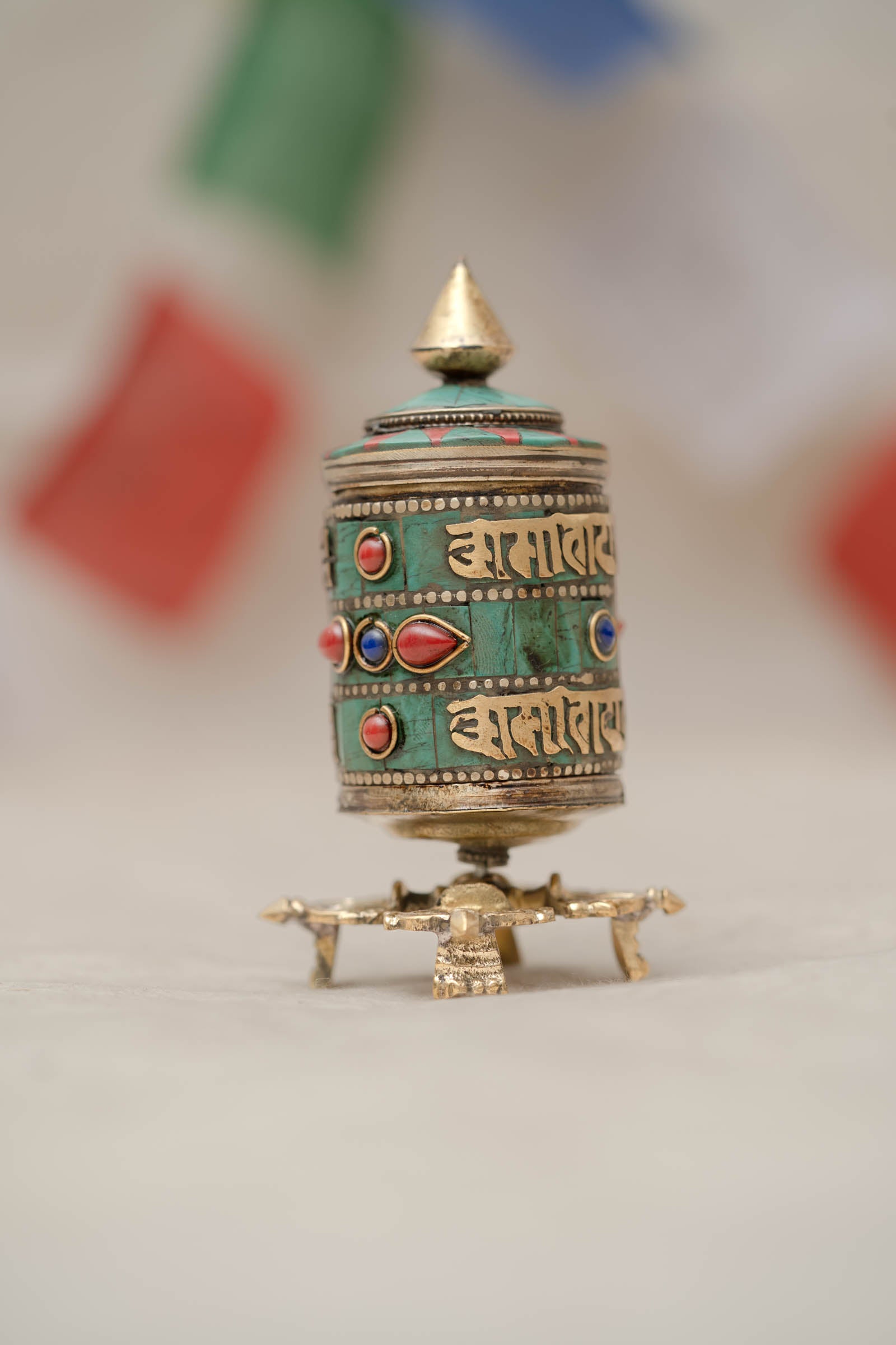 Turquoise & Coral Vajra Prayer Wheel