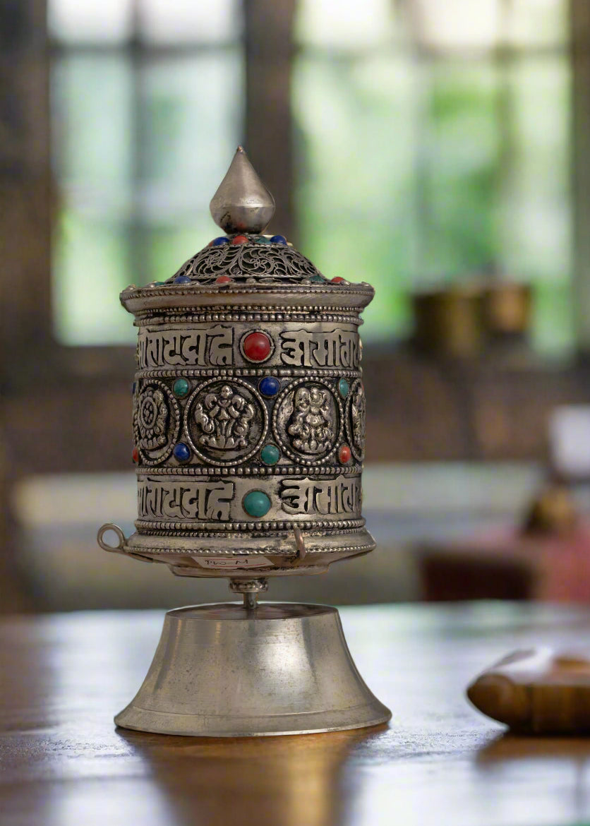 Gemstone Mantra Prayer Wheel for prayer and meditation.