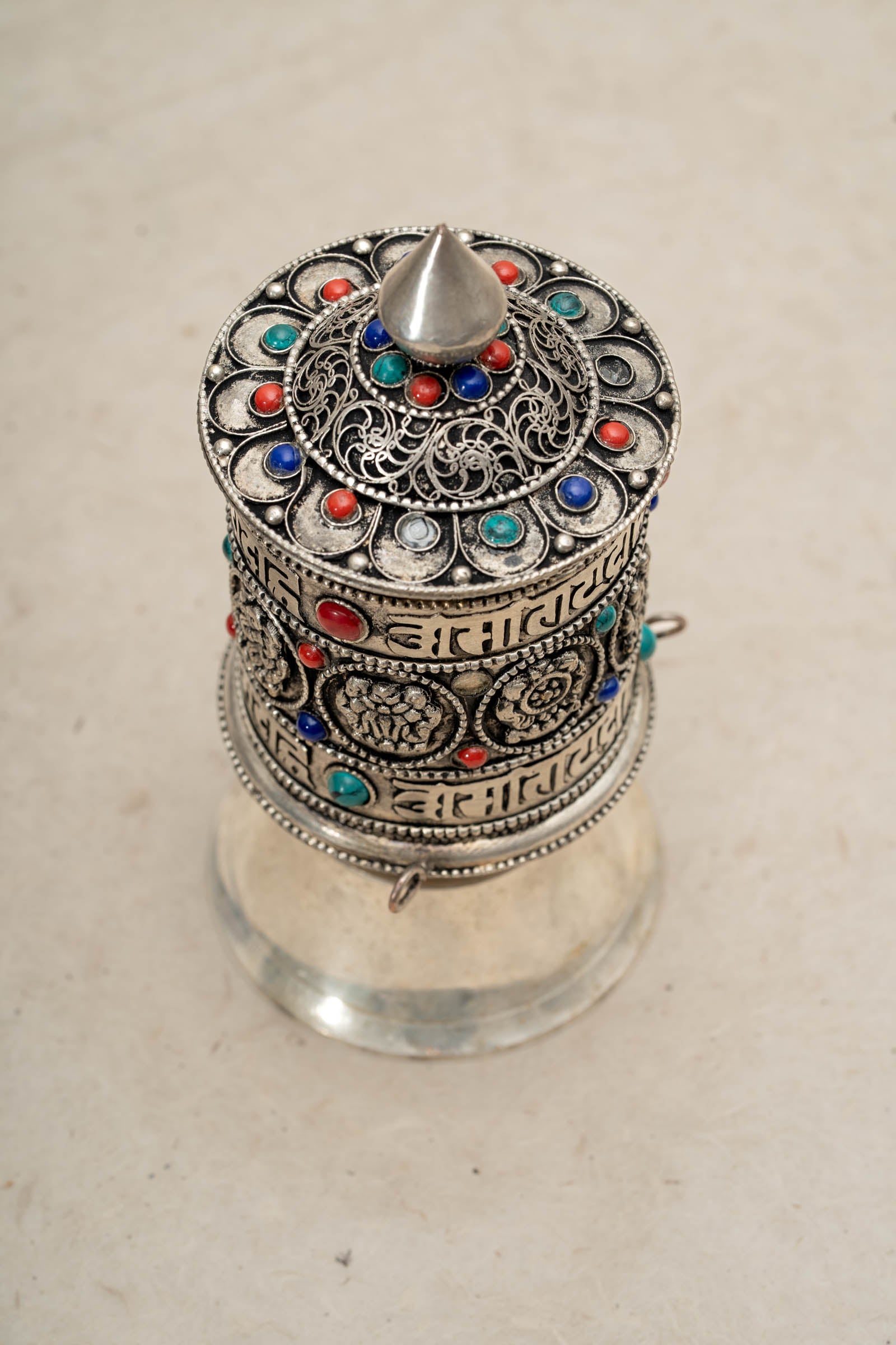 Gemstone Mantra Prayer Wheel for prayer and meditation.