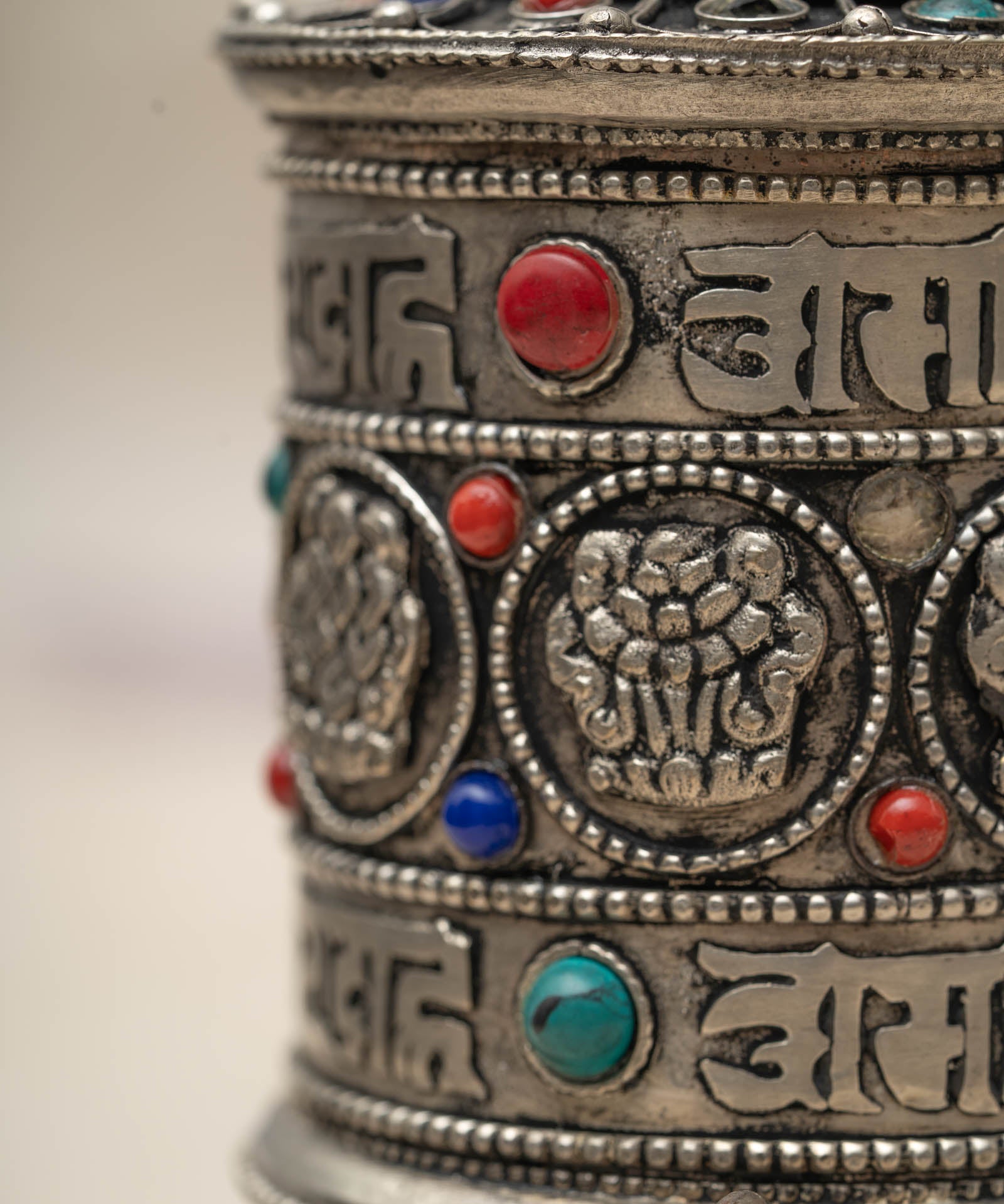Gemstone Mantra Prayer Wheel for prayer and meditation.
