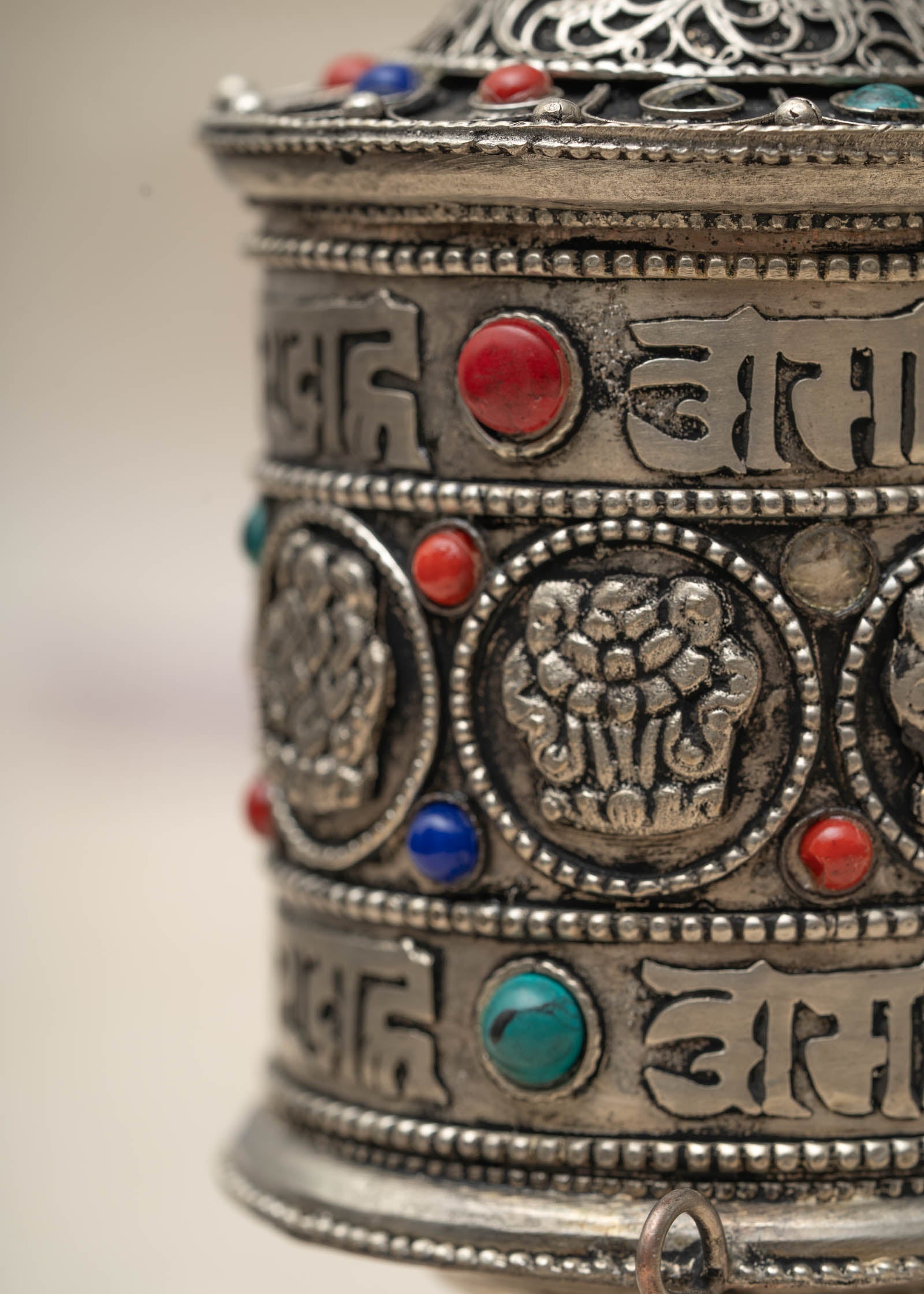 Gemstone Mantra Prayer Wheel for prayer and meditation.