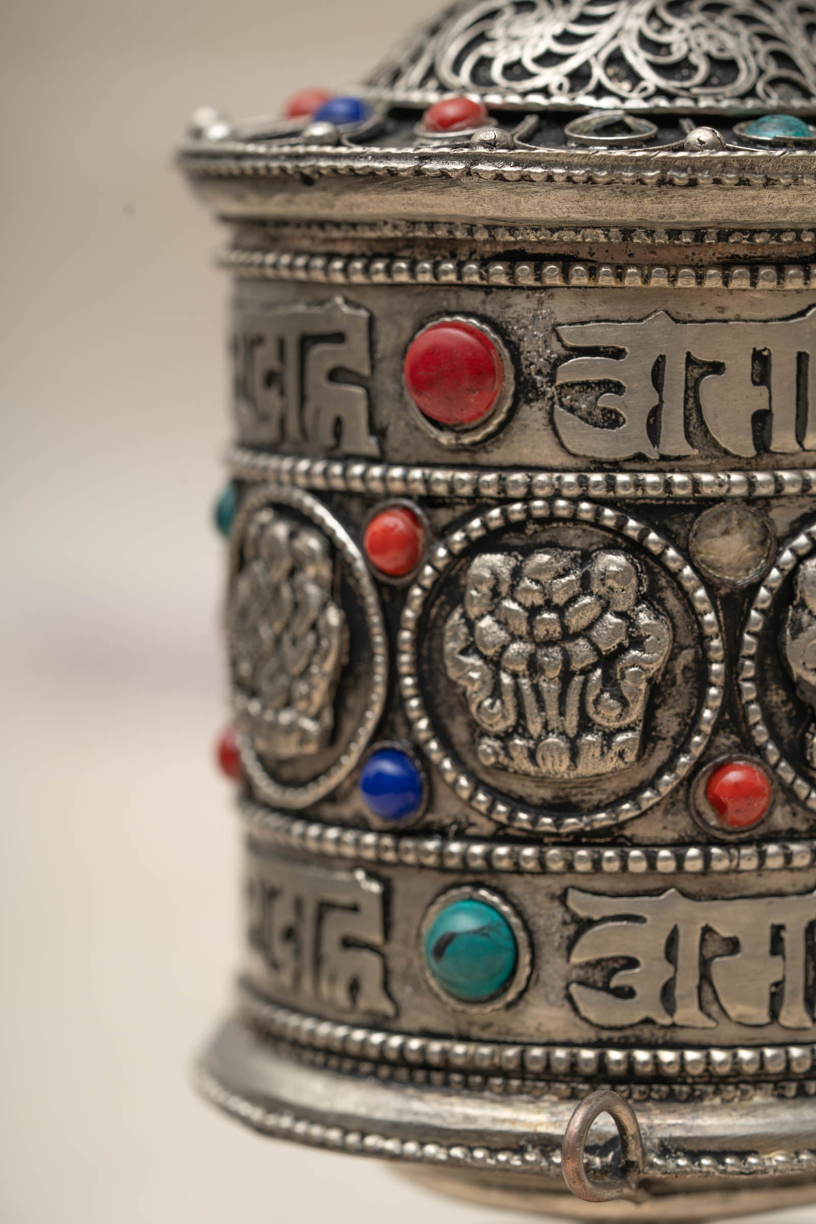 Gemstone Mantra Prayer Wheel for prayer and meditation.
