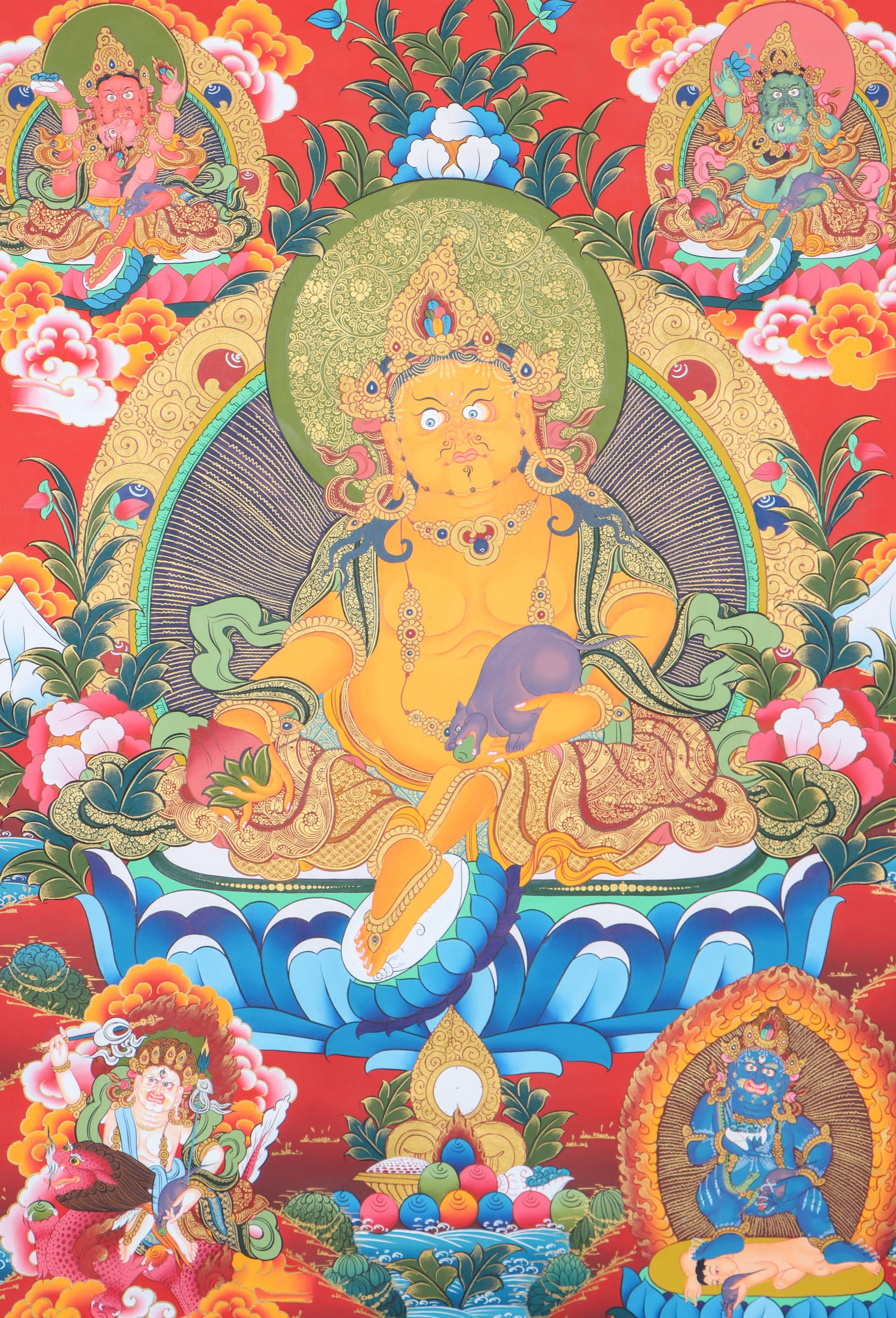Pancha Kuber Thangka Painting for wealth and preposperity.