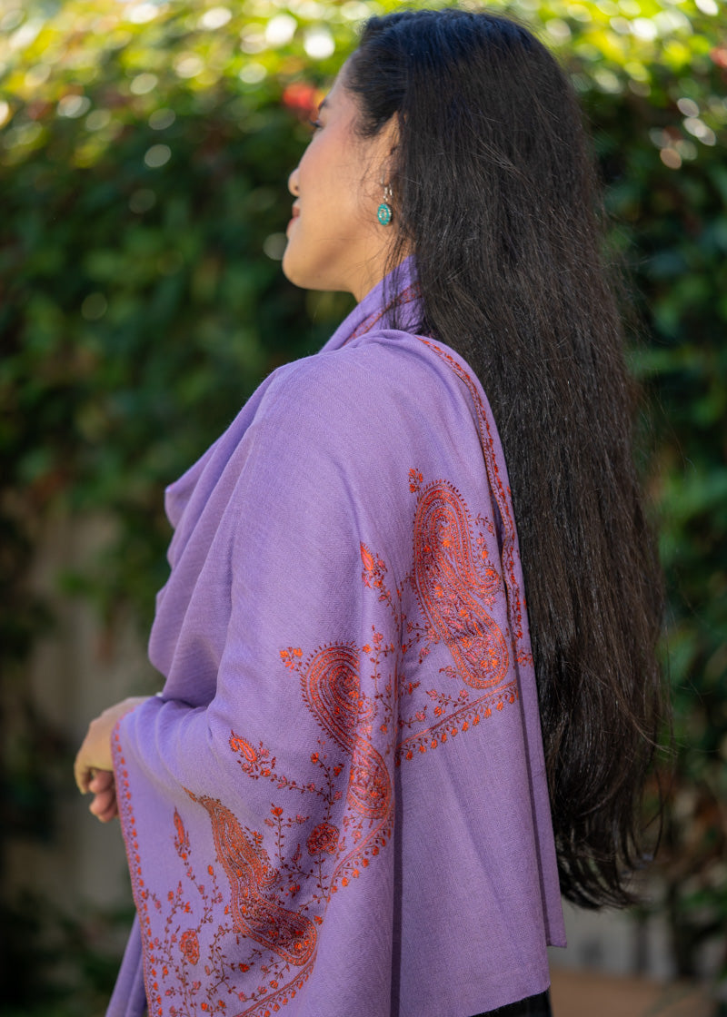 Hand Embroidered Pashmina Shawl - 100 % Cashmere