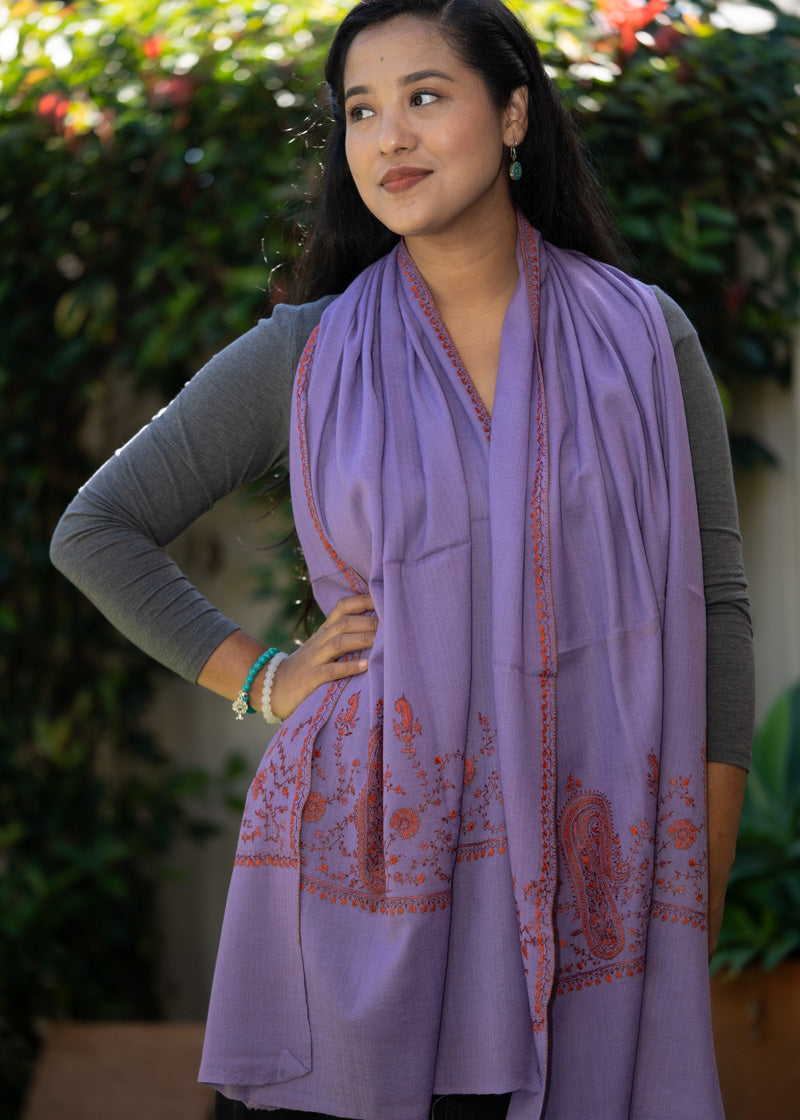 Hand Embroidered Pashmina Shawl - 100 % Cashmere
