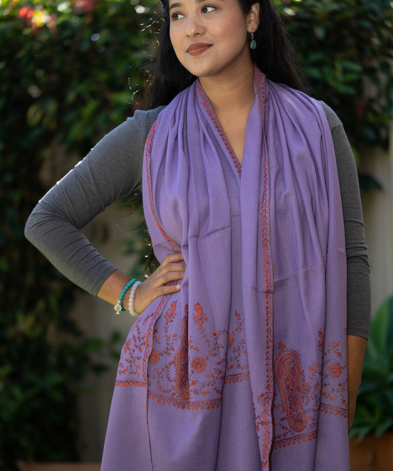 Hand Embroidered Pashmina Shawl - 100 % Cashmere