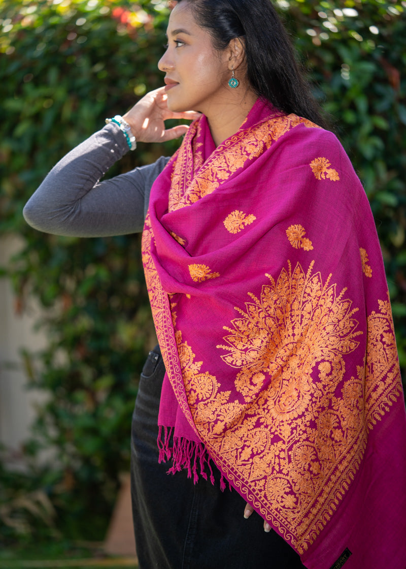 Heavy Embroidered Pashmina Shawl - Shop now.