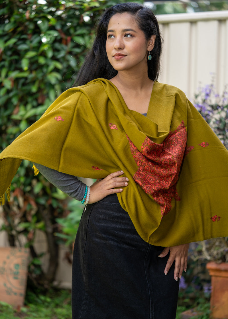 Embroidered Pashmina Shawl - 100% cashmere shawl