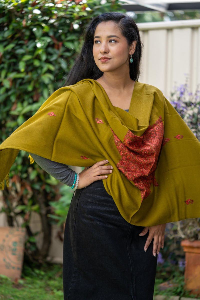 Embroidered Pashmina Shawl - 100% cashmere shawl