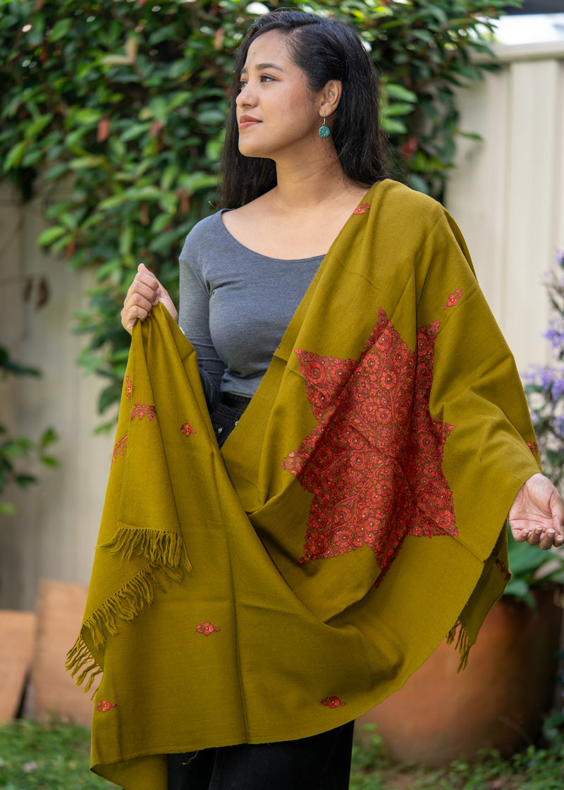 Embroidered Pashmina Shawl - 100% cashmere shawl