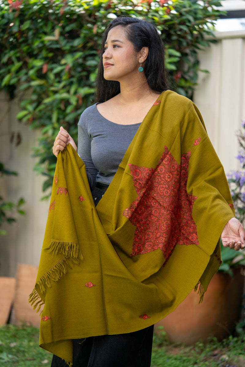 Embroidered Pashmina Shawl - 100% cashmere shawl