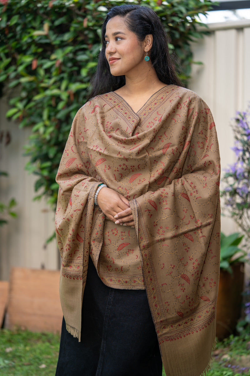 Light Embroidery Pashmina Shawl - Authentic Cashmere Shawl