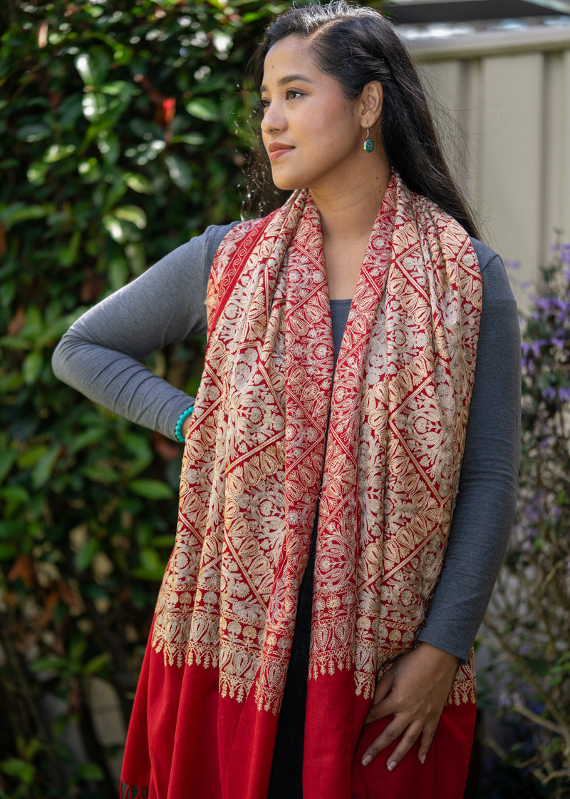 Heavy Embroidery Pashmina Shawl - 100% cashmere shawl
