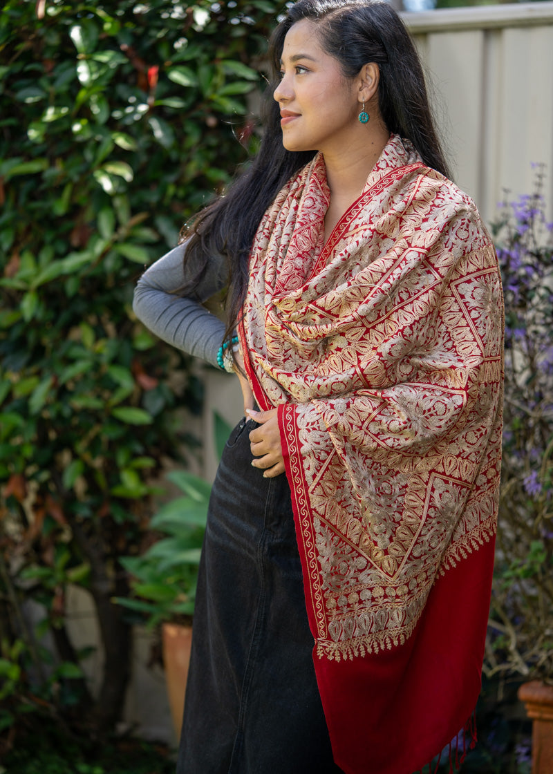 Heavy Embroidery Pashmina Shawl - 100% cashmere shawl