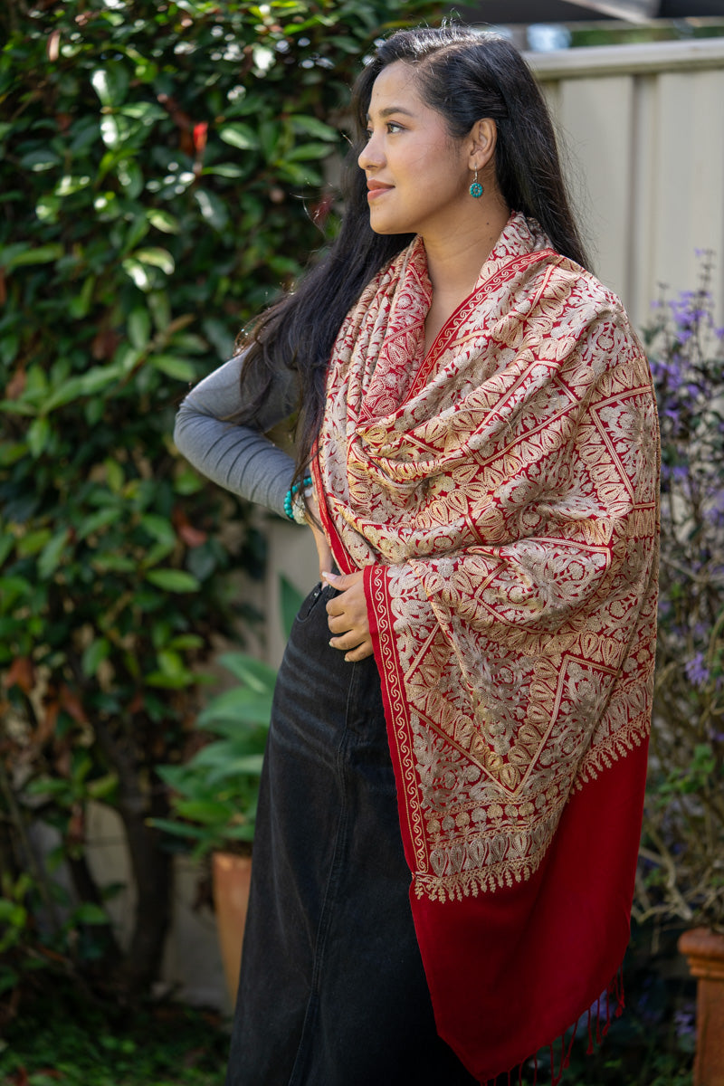 Heavy Embroidery Pashmina Shawl - 100% cashmere shawl