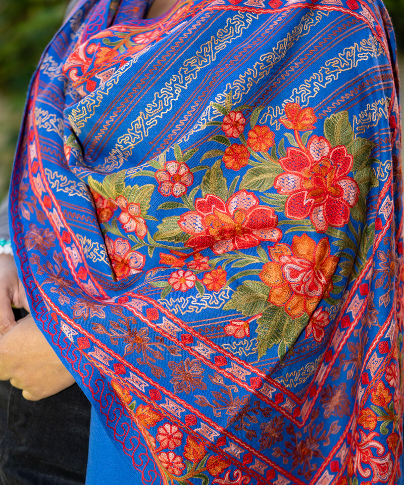 Heavy Embroidered Pashmina Shawl - handwoven cashmere shawl