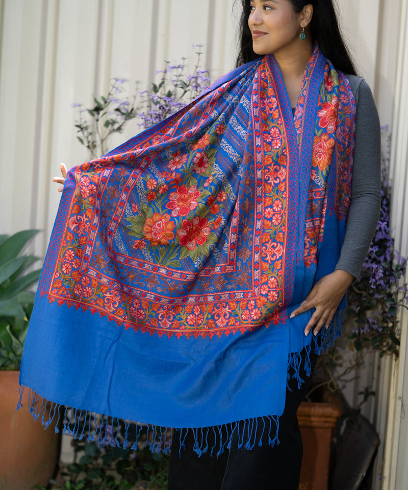 Heavy Embroidered Pashmina Shawl - handwoven cashmere shawl