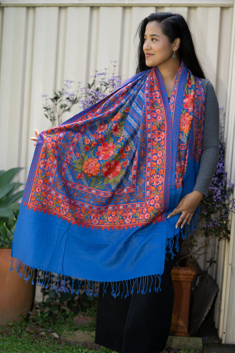Heavy Embroidered Pashmina Shawl - handwoven cashmere shawl