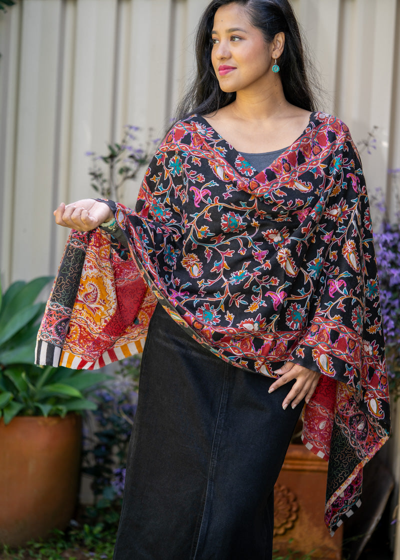 Heavy Embroidered Pashmina Shawl - 100 % authentic cashmere shawl