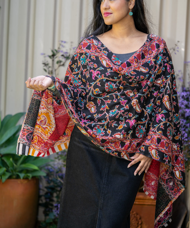 Heavy Embroidered Pashmina Shawl - 100 % authentic cashmere shawl