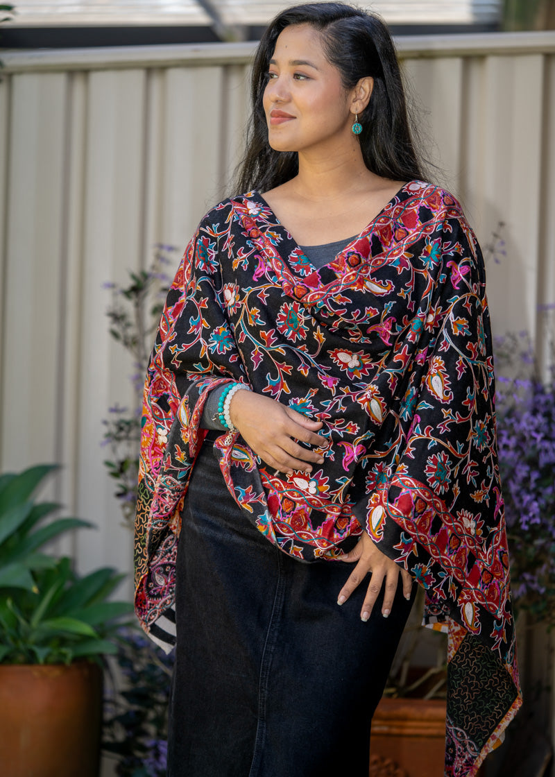 Heavy Embroidered Pashmina Shawl - 100 % authentic cashmere shawl