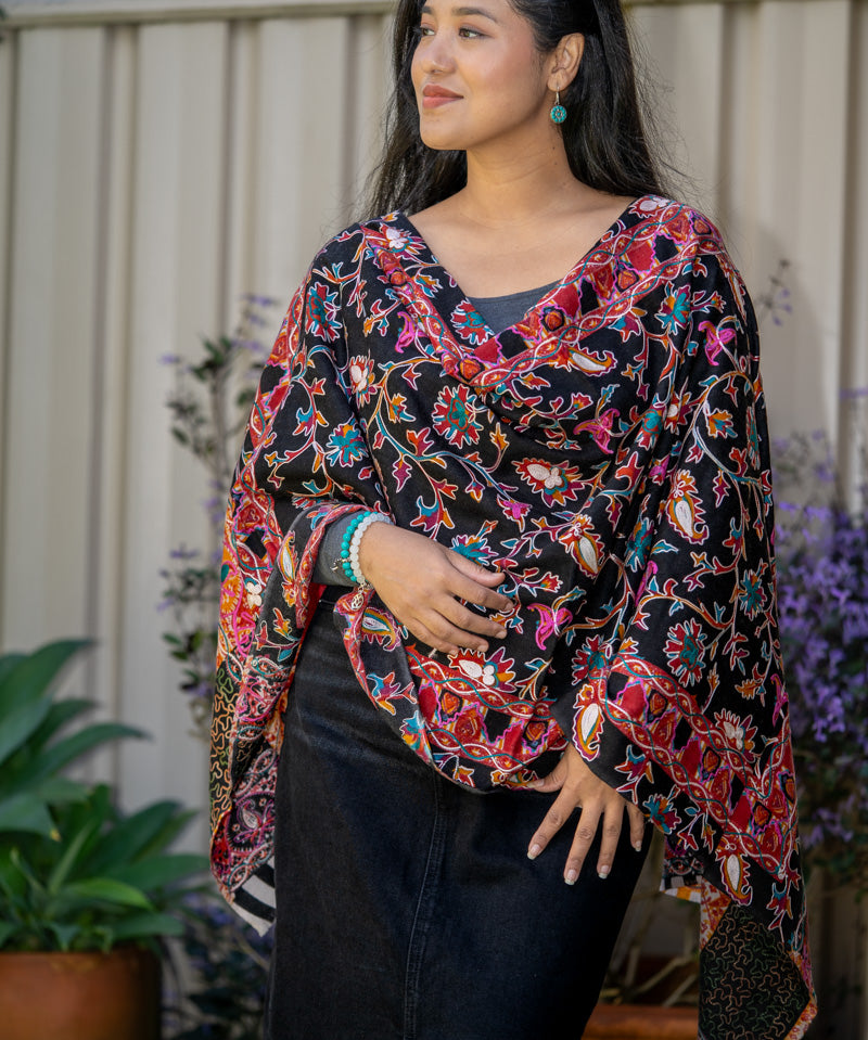 Heavy Embroidered Pashmina Shawl - 100 % authentic cashmere shawl