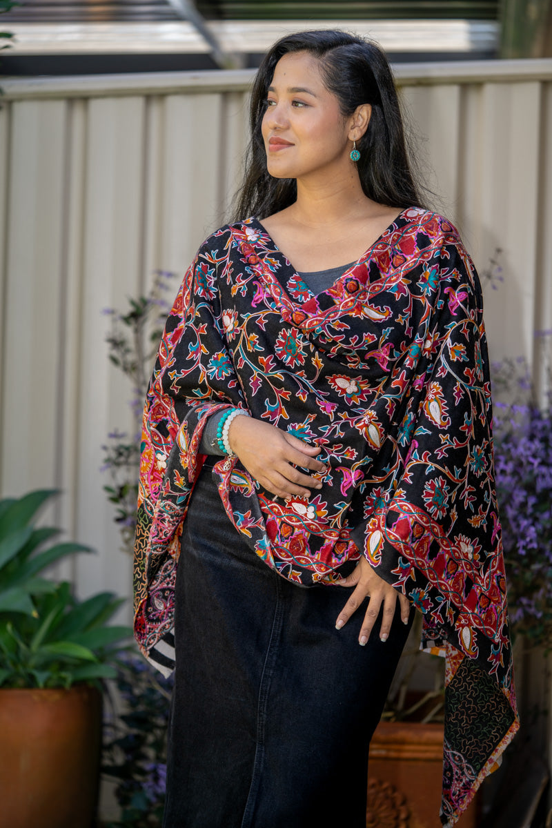 Heavy Embroidered Pashmina Shawl - 100 % authentic cashmere shawl
