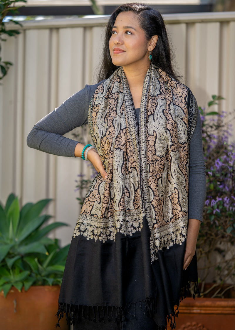 Heavy Embroidery Pashmina Shawl - 100 % cashmere shawl