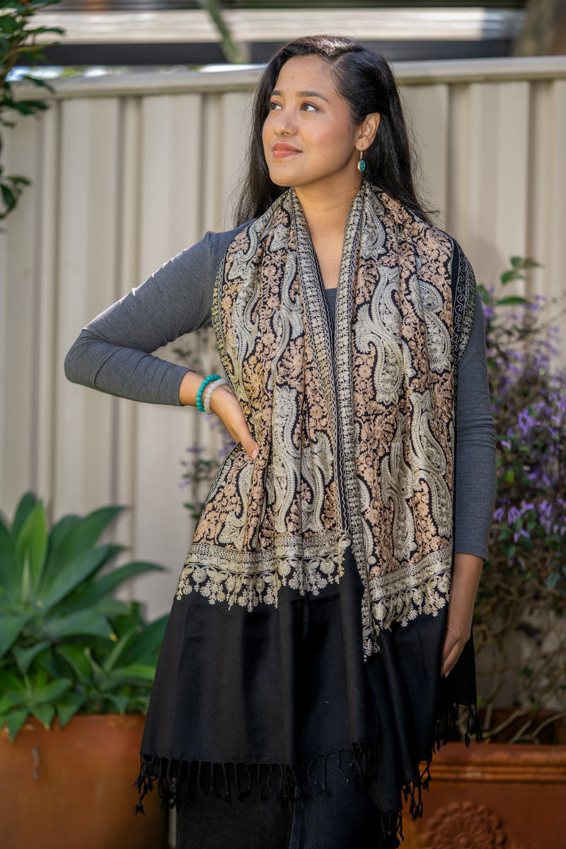 Heavy Embroidery Pashmina Shawl - 100 % cashmere shawl
