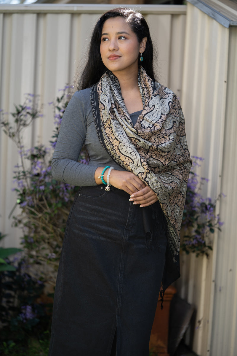 Heavy Embroidery Pashmina Shawl - 100 % cashmere shawl