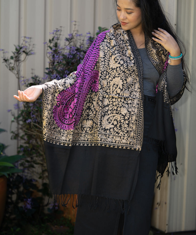Heavy Embroidered Pashmina Shawl - Made with 100% authentic Cashmere