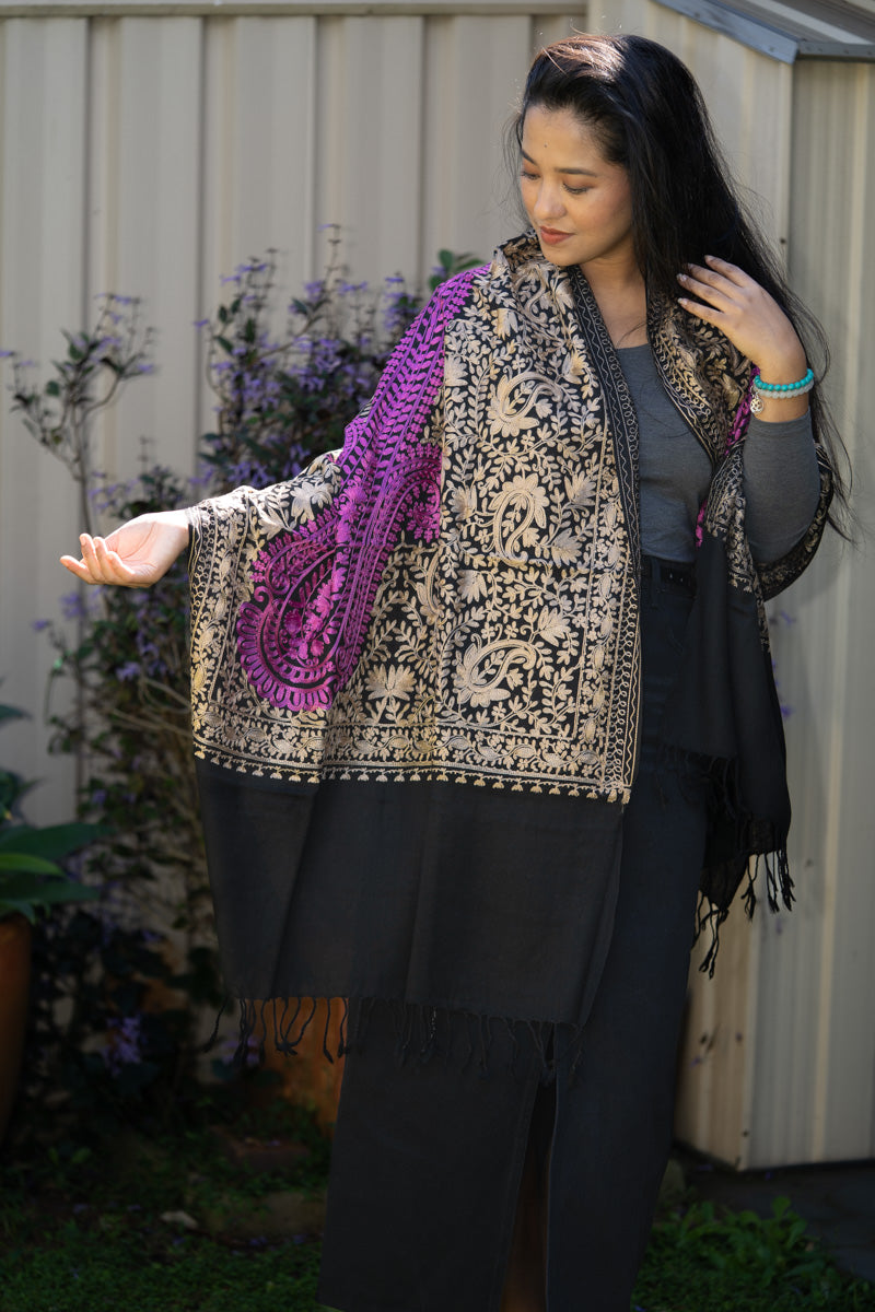 Heavy Embroidered Pashmina Shawl - Made with 100% authentic Cashmere