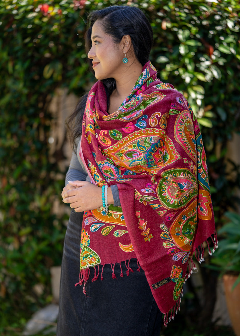 Heavy Embroidered Pashmina Shawl made with 100% cashmere.