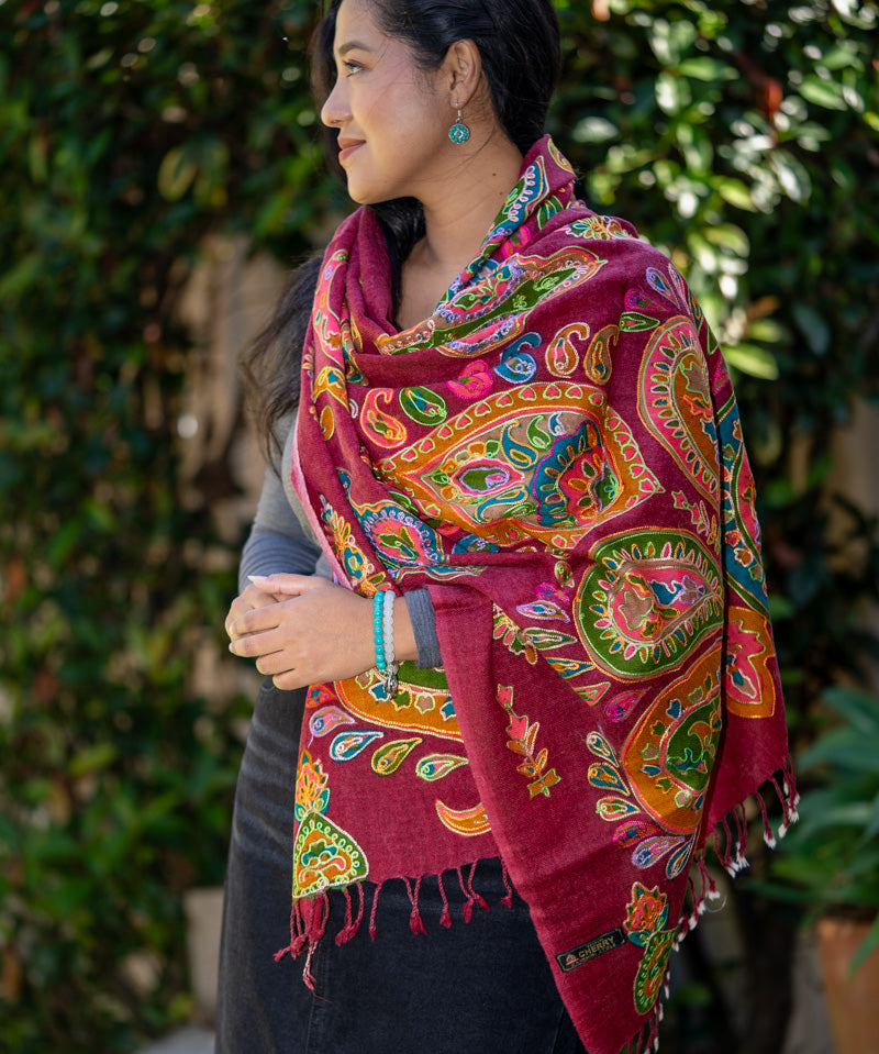 Heavy Embroidered Pashmina Shawl made with 100% cashmere.