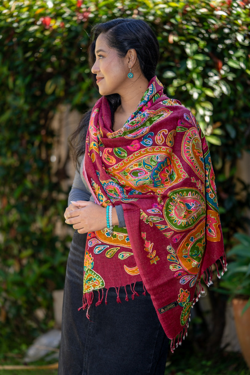 Heavy Embroidered Pashmina Shawl made with 100% cashmere.