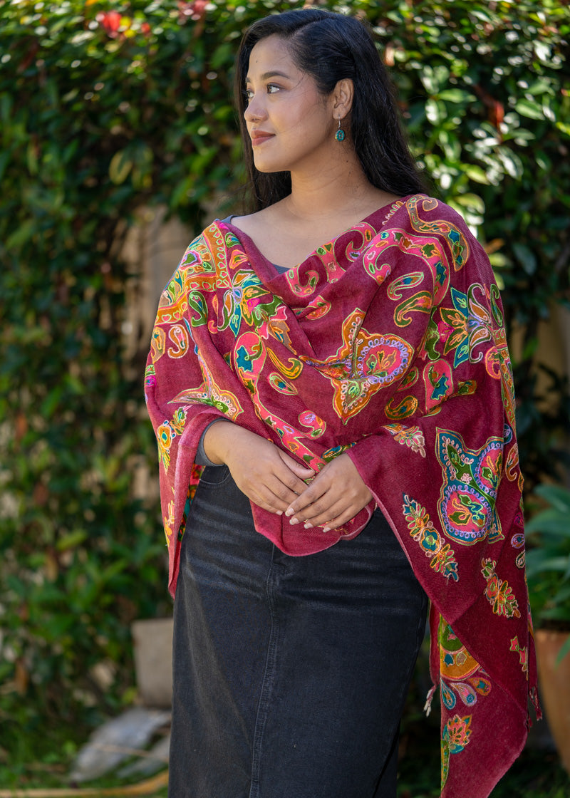 Heavy Embroidered Pashmina Shawl made with 100% cashmere.
