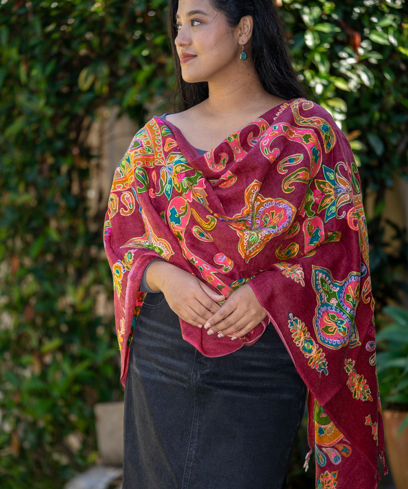 Heavy Embroidered Pashmina Shawl made with 100% cashmere.