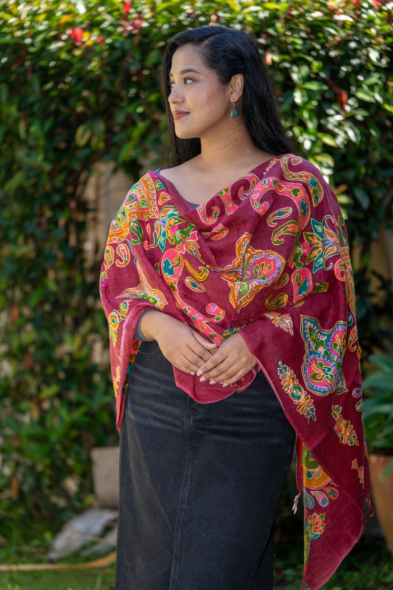 Heavy Embroidered Pashmina Shawl made with 100% cashmere.