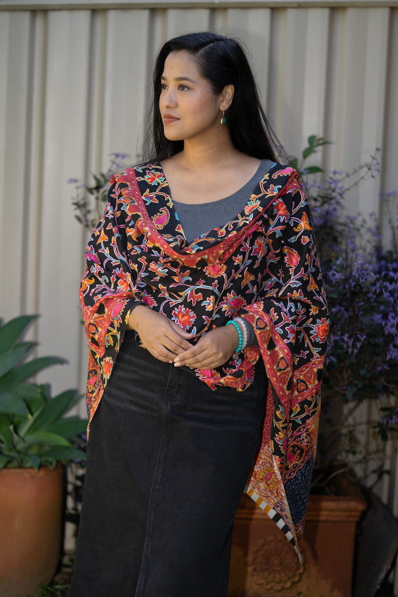 Heavy Embroidered Pashmina Shawl - Handwoven Shawl